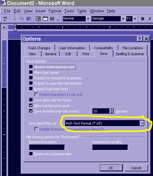Always save as RTF